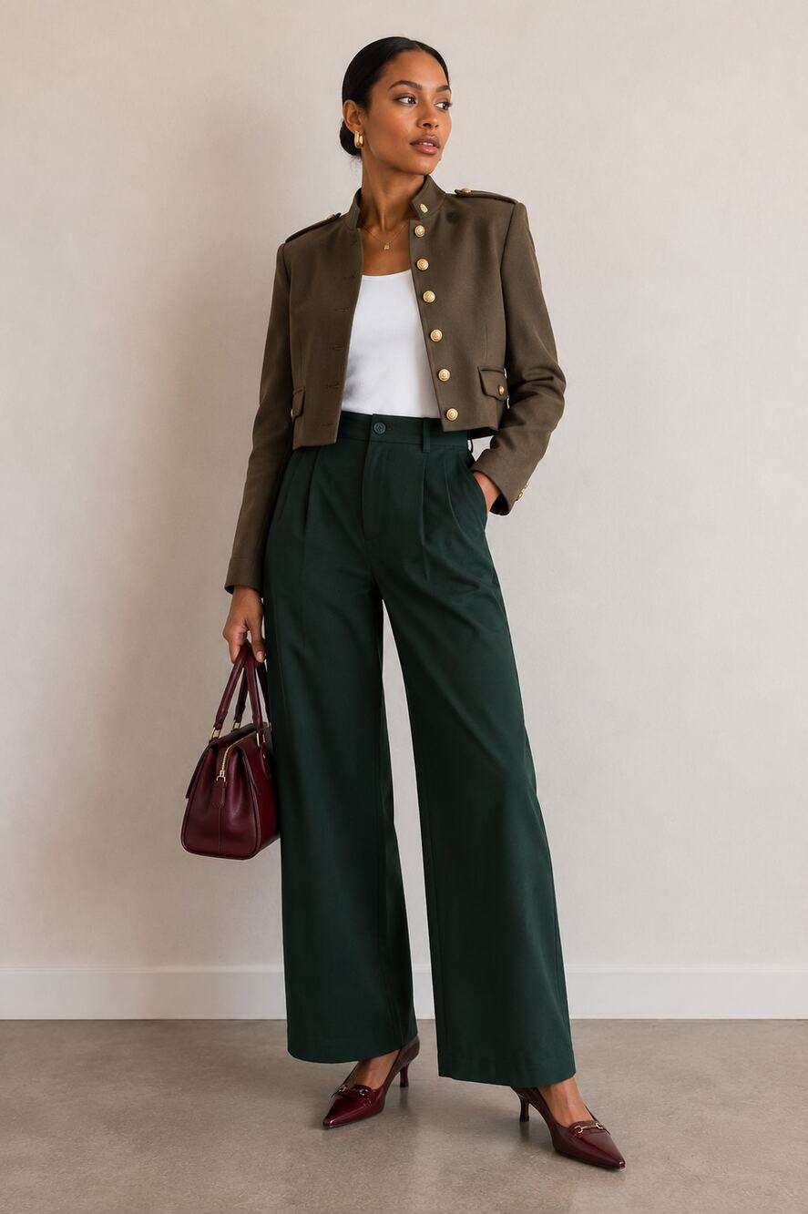 FUNYYZO Hunter Green Wide Leg Trousers Elastic Waist